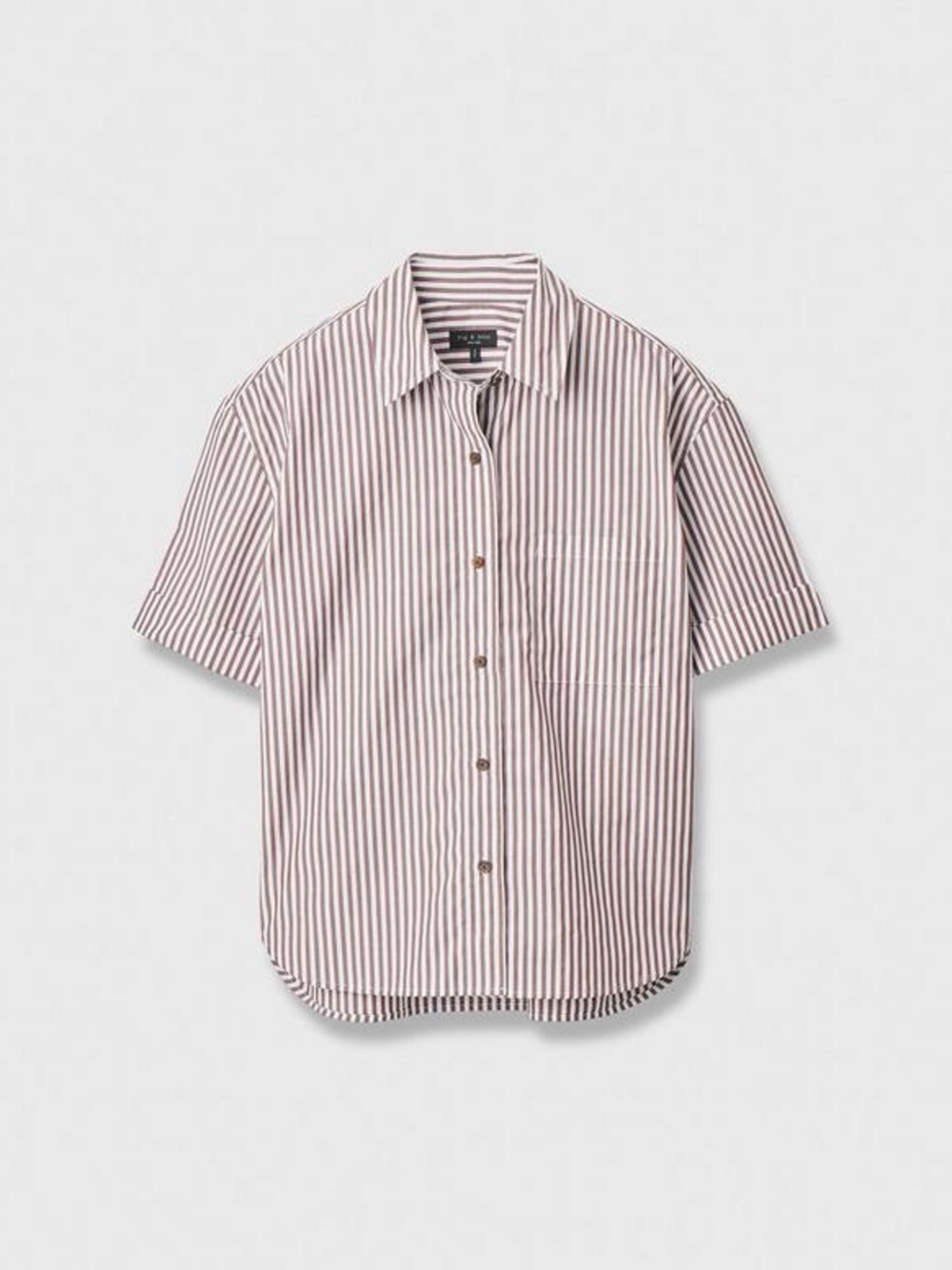 Rag & Bone cotton Connie Short-Sleeve Poplin Shirt Brown & White stripe